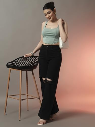 Image of Trend Arrest.ed Women's Stretchable Corset Style Crop Top | Square Neck Sleeveless Zipper Back Body-Hugging Fit | Casual