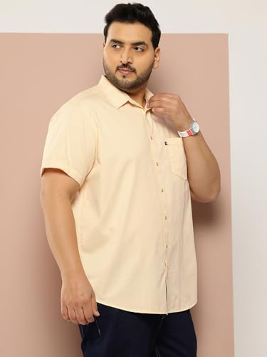 Image of Thomas Scott Men's Premium Slim Fit Casual Shirt | 100% Cotton Twill | Short Sleeves | Spread Collar | Solid Smart Casual Shirt for Men