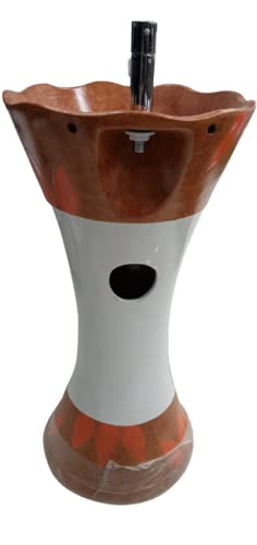 Image of ANAND PRESENTS, Ceramic DAMRU /Pedestal Free Standing Wash Basin for Bathroom & Living Room,FAUCET INCLUDED.
