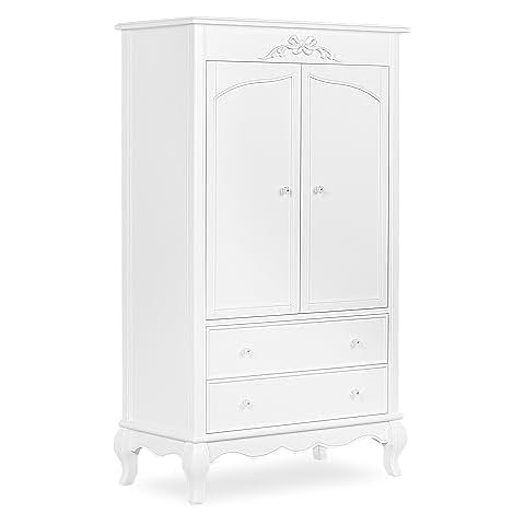 Evolur Aurora Armoire In Frost, Comes Fully assembled, Built Of Kiln-Dried Hardwood, Two Large Shelves, Spacious Storage Cover
