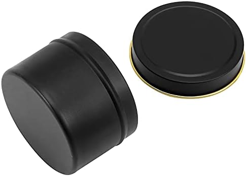 SEUNMUK 48 Pack 4oz Candle Containers, Candle Jars for Candle Making, Empty Metal Storage Tins with 3 PCS Sticky Labels, for Wax Storage, DIY, Arts, Crafts, Gifts, Black(Gold Rim)