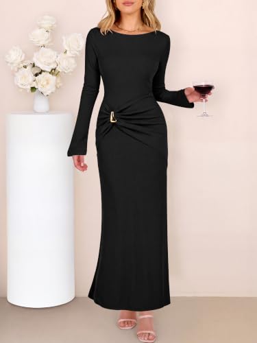 ANRABESS Womens Fall Wedding Guest Maxi Dresses Bodycon Semi Formal Black by ANRABESS - Used condition - Image 12