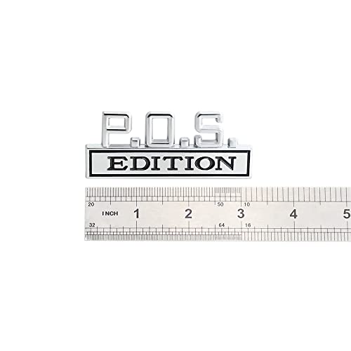 Image of 2 Pcs P.O.S. Edition Emblem 3D Metal Badge Decal Sticker Fit for Universal Car Truck SUV Side Rear Front Hood Trunk Door (Silver Black)