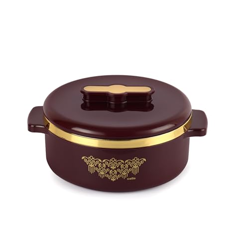 Image of CELLO Exotic 1000 Casserole Hot Pot Case for Daily Use 1000 ml, Brown | Double Wall PU Insulated Serving Hot & Warm Food Hot Pot Box | Stylish Airtight Kitchen Casserole Set for Roti Rice Biryani