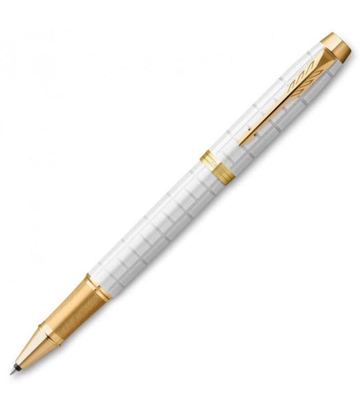 Image of Parker IM Rollerball Pen | Premium Pearl Lacquer with Gold Trim | Fine Nib with Black Ink Refill | Gift Box