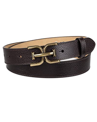 Sam Edelman Women's Slim Stitched Edge Double-E Plaque Buckle Belt, Brown, X-Large
