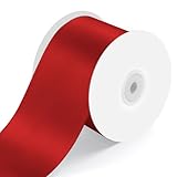 3' Wide x 25 Yards Single Face Polyester Satin Ribbon, Satin Ribbon for Crafts, Gift, Hair Bows, Wedding Party Decoration, Bow Making & Other Projects (Red)