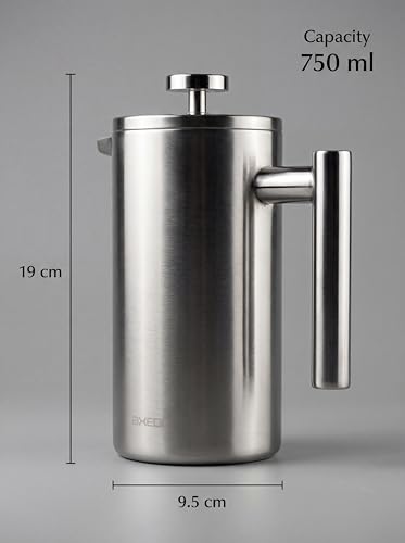 Image of AXEON French Press Coffee Maker 750ml | Double Wall Insulated 304 Stainless Steel Plunger | 3-Layer Filtration for Grit-Free Brew | Heat Retention, Rust-Free, Portable for Home & Office
