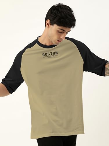 Image of Maniac Men's Printed Raglan Round Neck Half Sleeve Oversized T-Shirt