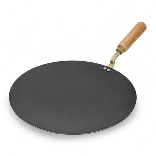 Catergold Iron Tawa for Roti and Paratha 30cm Heavy Duty with Wooden Handle Traditional Indian Design