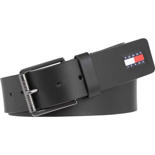 Tommy Jeans Herren Gürtel aus Leder, Schwarz (Black), 95 cm