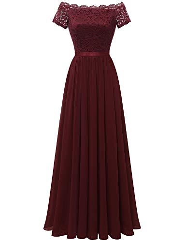 Dressystar Women Short Sleeve Lace Party Dress Formal Evening Cocktail Long Dress 0052 Burgundy L