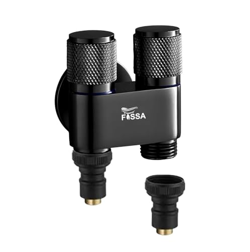 Image of Fossa 2 in 1 Stainless Steel Angle Valve for Washing Machine, Toilet,- Dual Control Wall Mounted Water Faucet | Compact Multi-Use Tap for Kitchen, Laundry, Bathroom Setup | (Matte Finish) Black