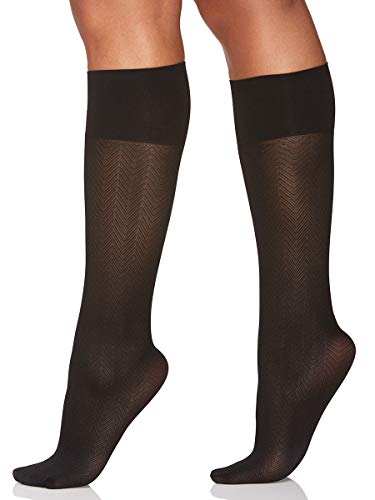 Berkshire Women's Comfy Cuff Herringbone Opaque Trouser Knee High Socks, Black, Regular Size