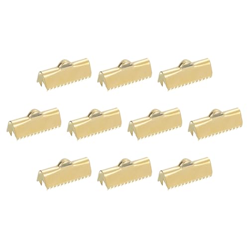 uxcell 20Pcs Ribbon End Crimp Clamps, 20mm Pinch Cord End Clasps Stainless Steel Curled Bead Clasp for Ribbon Lace Bookmark Ends Keychain DIY Making, Gold