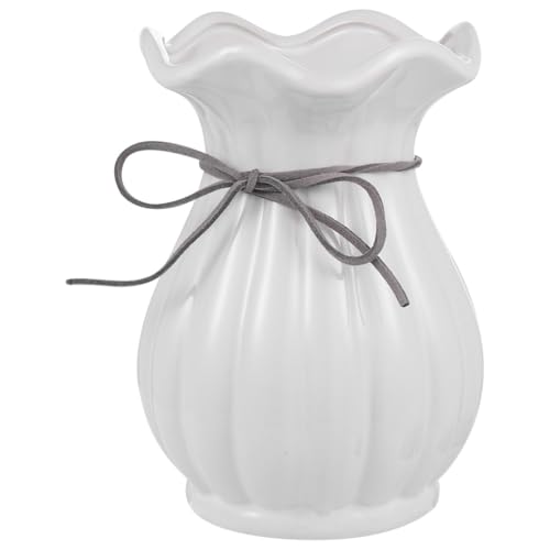 EXAOMBLE Vaso in Ceramica Bianco per Piante e Cactus, Decorazione per Casa e Balcone Smalto Vetroso e Design Semplice e Fresco
