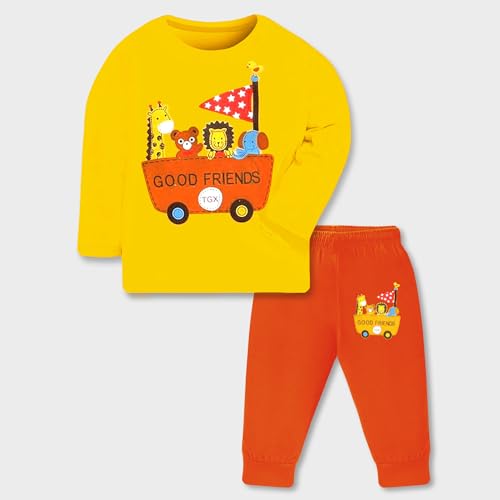 Image of TS LAVI TAVI Trendy Printed Unisex Cotton T-Shirt & Pyjama Set | Full Sleeve Top & Track Pant | Boys & Girls | Pack of 3 | Newborn & Kids