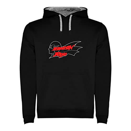 Camiseta Sudadera con Capucha Baron Rojo Logotipo Negra Bicolor Hombre Tallas S M L XL XXL (as4, Alpha, m, Regular, Regular, M)