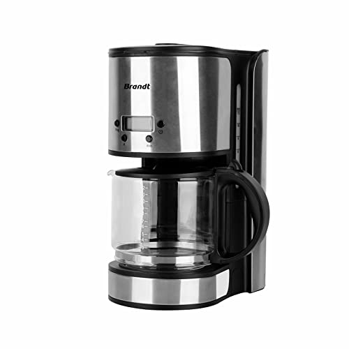 BRANDT CAF1512V - cafetière - capacité 1.5L / 12 tasses - Corps inox - Verseuse en verre - Programmable 24h - Ecran digital - Maintien au chaud 40min - Arrêt automatique - Puissance: 1080W - inox