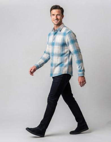 Image of DEEMOON Men's Cotton Blend Regular Fit Shirt | Full Sleeves Checkered Casual Button-Down Shirt for Men (Available in Plus Size)