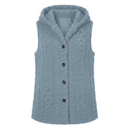 Hooded Fleece Vest Women Long Plush Sleeveless Jacket Button Down Outerwear - image 9