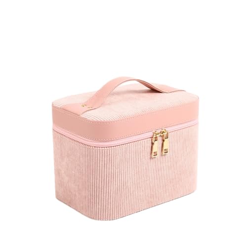 ミラー付きコスメボックス 大容量 持ち運びに便利 かわいい コンパクト おしゃれ コスメポーチ コスメバッグ 化粧品収納ボックス 完成品 (17*21*24cm,ピンク)