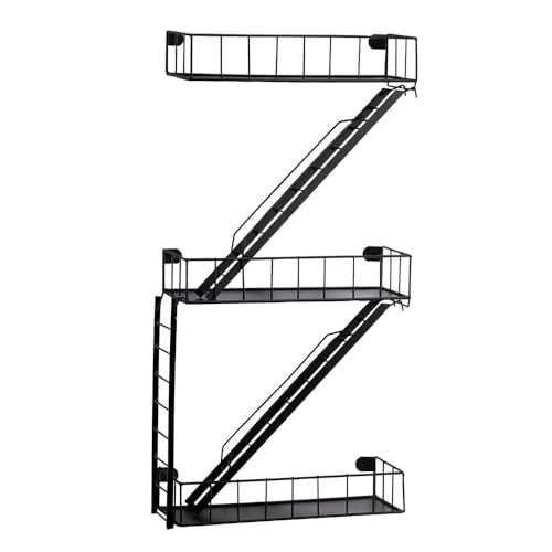 COEAYO Fire Escape Wall Shelf - 3 Tier Trinket & Action Figure Display with Screwdriver & Screws Unique Rustic Floating Action Figure Display for Bathroom & Living Room & Home Decor (3 Tier 1)