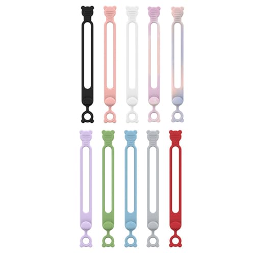 Organizador De Cable De Datos - Silicona Suave, Agarre Elástica, Diseño De Cabeza De Oso | 10x Corros De Alambre Reutilizables Para Cables De Alimentación De Agrupación Y Fijación, Cables USB, Auricul