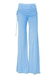  ticticlily Pantalon Femme Fluide Évasé Chic et Élégant Jupe Culotte Léger Ete Pantalons Large Taille Haute Elastique avec Cordon de Yoga Sport Casual Plage Bootcut Trousers A Bleu Clair 3XL