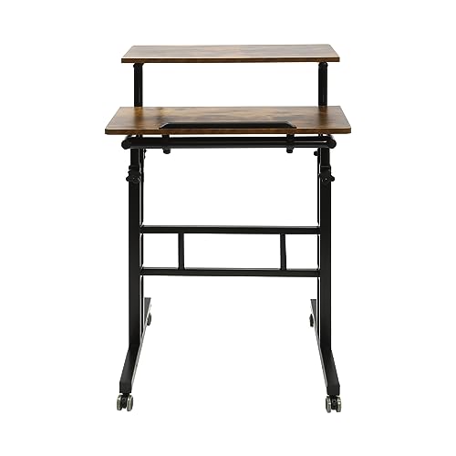 Pattosaey Stand Up Computer Workstations Small Adjustable Desk with Wheels