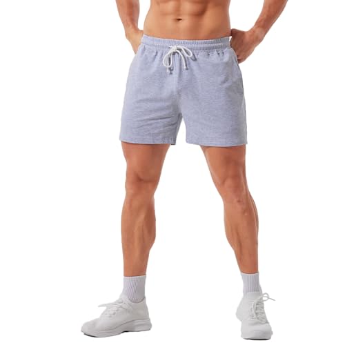 Jeixopu Mens 5" Athletic Workout Shorts Cotton Casual Shorts Elastic Waist Joggers Sports Gym Sweat Shorts (Light Gray-M) - image 7