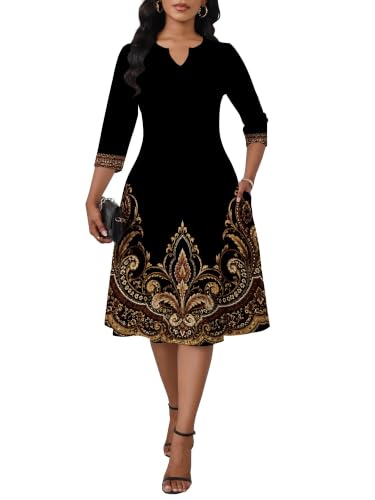 Image of PinkPatty Women's Casual 3 /4 Sleeve Midi Dresses Fit and Flare Church Work Dress with Pockets