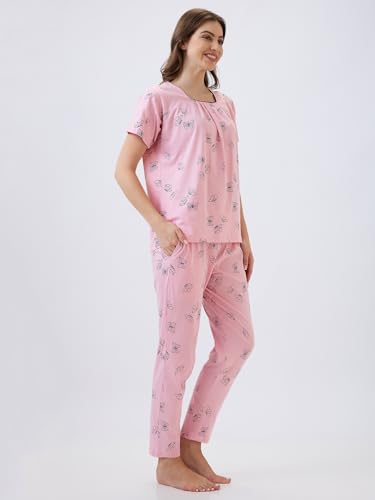 Image of AV2 Women's Cotton Printed Short Sleeve Night Suit Set | Pajama Set | Casual Night Dress for Women | Airport Look Coord Set -2128