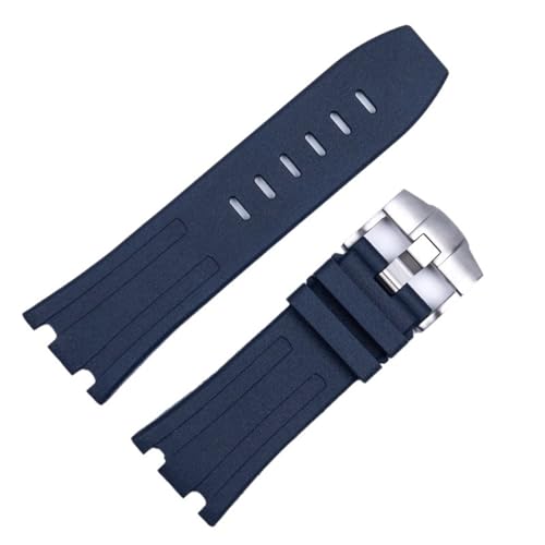TPUOTI For Audemars and Piguet Royal Oak Strap Original AP 15710 26470 Silicone Rubber Sport Watch Strap 28mm Watchband accessories(Blue-silver)