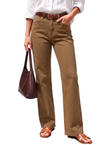 Sidefeel Brown Jeans for Women High Waisted Denim Pants Size