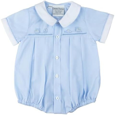 Feltman Brothers Blue Boys Embroidered Train Creeper- Preemie Cover