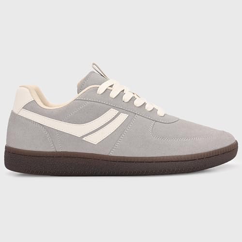 Image of Cruiser Men's Sneakers | Stylish Grey Retro Suede Casual Sneakers |Korean Style Lace-Up Low-Top Trainer with White Side Stripe & Gum Sole for College,Party,Office,Streetwear,Travel (2668)