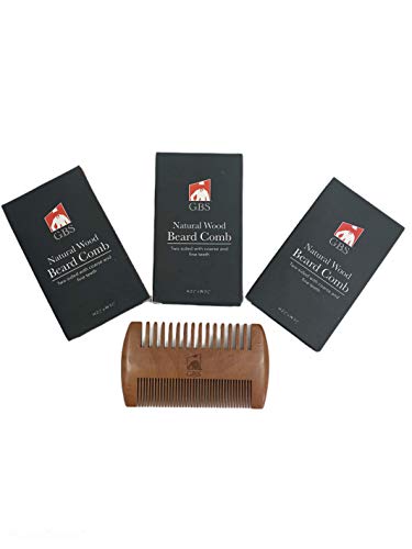 G.B.S 3 Pack - 2 Sided Dual Action Fine & Coarse Teeth Beard Comb Wood Durable. Great for Balm Oil Wax Anti-Static Soften Tame Style Multi Purpose Curly, Thin, Thick & Mustache Premium Quality