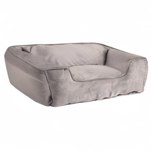 lionto Hundebett 2-in-1 mit komfortablem Einstieg, kuscheliges Heimtierbett zum Wenden für Hunde und Katzen, 80x60 cm, Hundekissen in pflegeleichter Wildlederoptik, grau