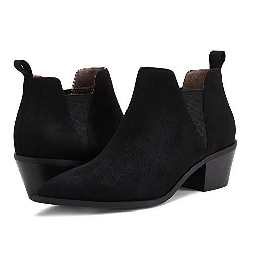 Trish Lucia Womens Ankle Boots Pointed Toe Stacked Chunky Heel Slip On Chelsea Short Booties #TOP1
