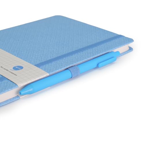 Image of COMMA Abaca - A5 Size - Checks Hard Bound Notebook with Pen & Elastic Band Closure - 192 Pages - 80gsm Natural Shade Paper - Textured Cover Material - (Sky Blue)