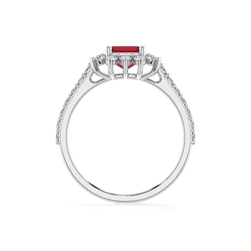 Lab Grown Ruby Emerald-Cut Engagement Solitaire Ring with Diamond Halo for Women in Silver/Gold, July Birthstone Jewelry Gifts for Her Birthday, Anniversary, Wedding, Christmas, Mothers Day4