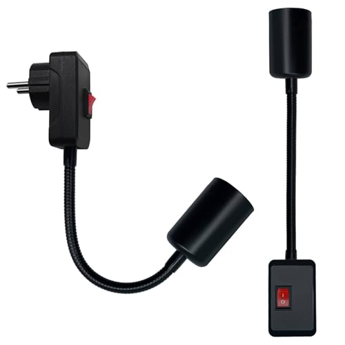 2 Piezas Lampara Enchufe Pared con Interruptor y Europeo Enchufe, Rotación de 360° Brazo Flexible Extensión Adaptador de Enchufe, E26 E27 Portalámparas de Extensión Iluminación Interior(Sin Bombillas)