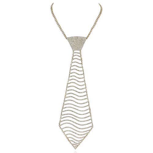 SP Sophia Collection Women's Sparkling Swirled Rhinestone Tie Inspired Drop Necklace in Gold