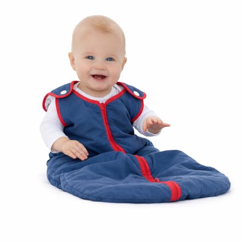Image of Baby Deedee Sleep Nest Original - Baby Sleep Sack 2.5 TOG 0-6M Navy Red | Patented shoulder snaps and full-length zipper help make dressing and changes easier for cooler season routines