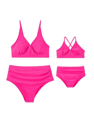 IFFEI Mommy and Me Swimsuits V Neck High Waisted Bikini Sets for Women and Girls Two Piece Bathing Suit Swimwear Beachwear