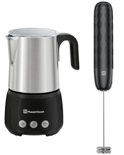 Image of Maestri House Milk Frother, 4-in-1 Electric Milk Steamer and Frother, 16.9OZ 600W Smart Touch Control Hot and Cold Foam Maker+LunaFro Mini