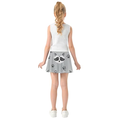 Athletic Shorts Girls Skorts Toddler Tennis Skirts 2 in 1 Teen Skirt Cute Raccoon Paw Prints Gray 3t4