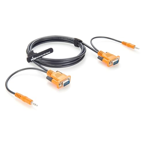 VGA SVGA Monitor Cable with 3.5mm Stereo Audio HD15 VGA Male to Male Video Cable 1080P@60Hz Full HD for HDTV, Projector, PC, Laptop