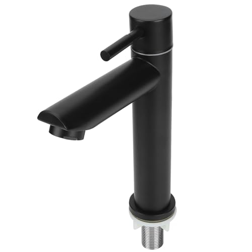 Kuuleyn Sink, G1/2in Bathroom Stainless Steel Washbasin Single Cold Water Tap for Bathroom Toilet Black(Straight Type (Without Tube)